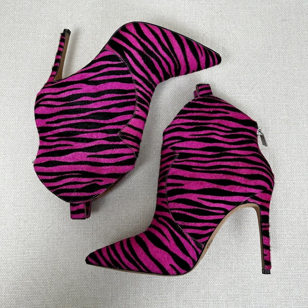 Jessica Simpson Zebra Stiletto Heels Hot Pink Black Booty Boots Women's 8.5